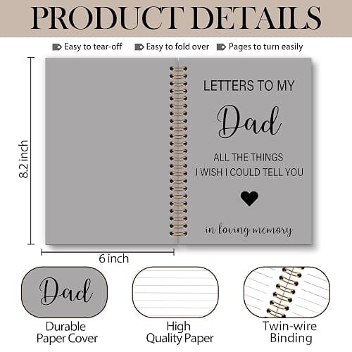 OINDADE Memorial Gifts for Loss of Dad Grief Notebook Journal, Letters to My Dad in Heaven Journal, Sympathy Notebooks Gifts for Loss of Dad Father, In Loving Memory Sympathy Gifts, 6x8.2In thumbnail 3