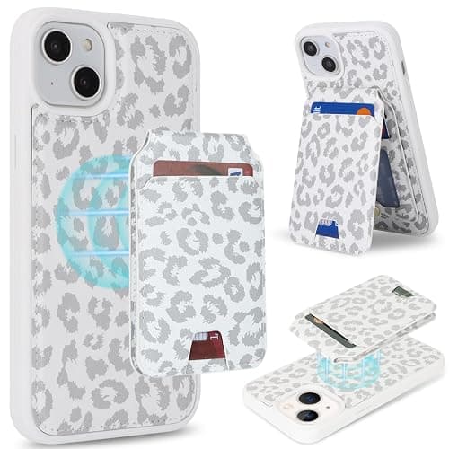 Havaya for iPhone 13 Mini Case Wallet magsaf Compatible 2 in 1 Detachable Magnetic with Card Holder Back Cards Slot Pu Leather Shockproof Stand Phone case for Women Men-White Leopard Print - Image 1