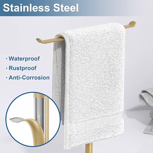 Gold Hand Towel Stand, T-Shape Hand Towel Holder for Bathroom, Display Fingertip Towel Holder Organizer and Bathroom Towel Racks,Kitchen Towel Rack - Light Base - Gold thumbnail 3