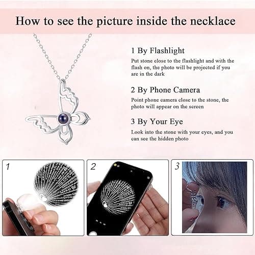 INCOOSTORE Projection Necklace with Picture Inside - Personalized Photo Necklace with Butterfly, Meaningful Gift for Loved Ones on Christmas Wedding Birthday thumbnail 3