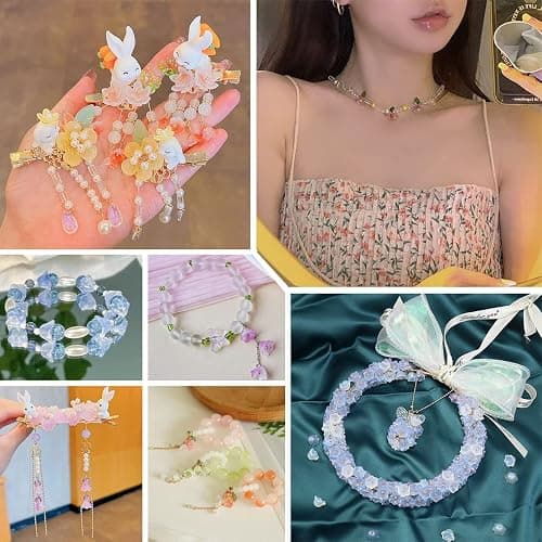 LadayPoa 100pcs Glass Bellflower Beads for Jewelry Making Mixed Color Trumpet Flower Beads Gradient Clear Cute Beads for Bracelets Making Aesthetic Beads Charms for DIY Necklace Decoration Gifts thumbnail 2