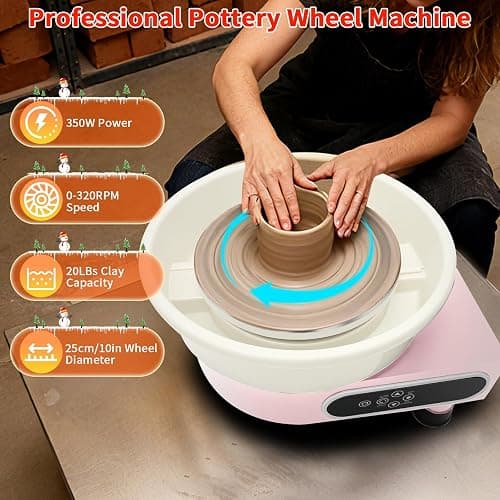 MZOKUU Pottery Wheel for Adults, 10 Inch Ceramic Wheel Forming Machine with LCD Touch Screen 50-320RPM Speed Adjustable and Foot Pedal Detachable Basin, Home DIY & Art Craft, Pink thumbnail 2