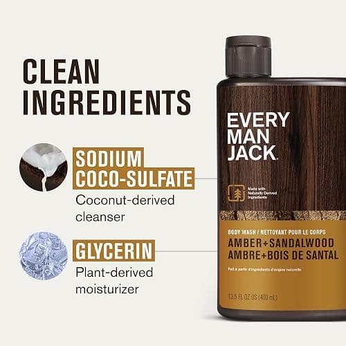 Every Man Jack Men's Body Wash Variety Pack - Includes 3 Body Washes with Natural Ingredients & Incredible Scents - Amber + Sandalwood, Cedar + Red Sage, Sea Minerals + Citron Fragrances (3 Pack) thumbnail 4