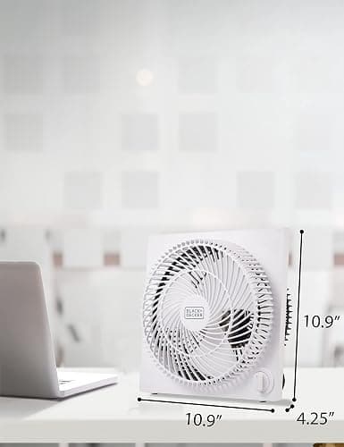 BLACK+DECKER 9-Inch Frameless Box Fan, Freestanding Desk Fan with 3-Speed Settings, Portable Fan for Home Office or Garage, BFB09W, White thumbnail 3
