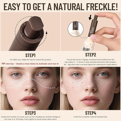 Pudaier Freckle Stamp - Waterproof Faux Freckle Pen, Natural-Looking Lifelike Freckle Makeup, 5-Point Quick Dry Long-Lasting Magic Fake Freckles Marker for Sunkissed Makeup (#3-Coffee) thumbnail 5