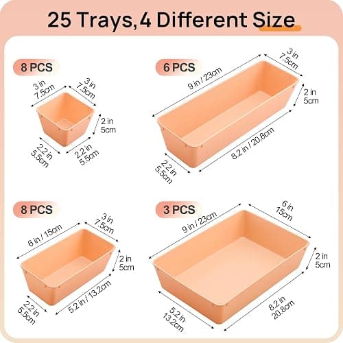 Vtopmart 25 PCS Plastic Drawer Organizers Set, 4-Size Versatile Bathroom and Vanity Drawer Organizer Trays, Storage Bins for Makeup, Bedroom, Kitchen Gadgets Utensils and Office thumbnail 2
