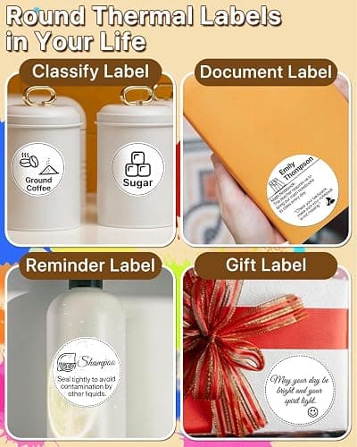 TuSamper 3 Inch (76.2mm x 76.2mm) Round Thermal Printer Label Stickers Self-Adhesive Circle Convenient Multi-Purpose Blank 3" Sticker Roll for Family Classification, Gift Sealing, White (500Pcs) thumbnail 5