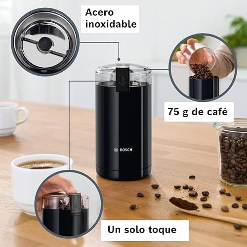 Bosch - Molinillo de café eléctrico, 180 W, capacidad 75 gramos, negro, TSM6A013B thumbnail 4