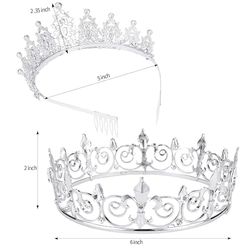 Velscrun Crown for Men and Women, Metal King Crown Tiaras for Women and Girls, Silver Medieval Costume Accessories for Prom, Wedding, Halloween thumbnail 7