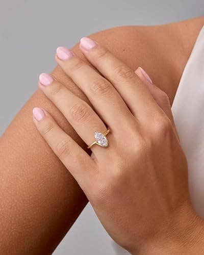 PAVOI 14K Gold Plated Marquise 1.5CT Cubic Zirconia Bridal Engagement Ring for Women - Statement thumbnail 2