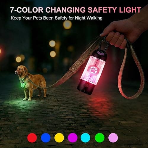 Yesbular Dog Poop Bag Holder with Flashlight 7-Color, USB-C Rechargeable Poop Bag Displenser for Leashes, IPX6 Waterproof Anti-Slip Clip Pet Waste Bag Holder for Walking (1 Dispenser, 30 Bags) thumbnail 4