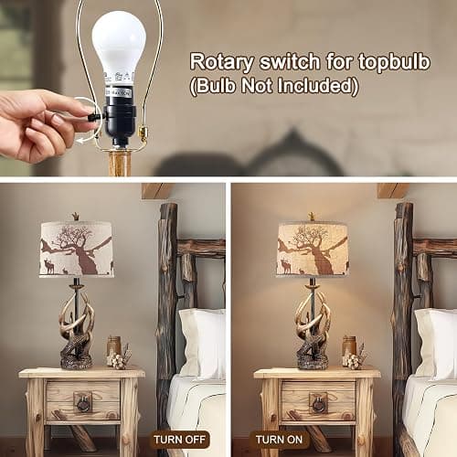 HUITICO Rustic Deer Antler Table Lamp for Living Room End Tables Farmhouse Cabin Lamps with USB A + C Charging Ports 28" Tall Western Country Bedroom Lamps for Nightstand, Single, Bulb Not Included thumbnail 5