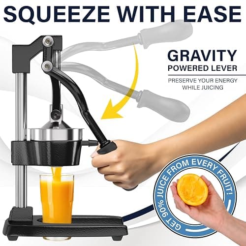 Eurolux Cast Iron Citrus Juicer | Extra-Large Commercial Grade Manual Hand Press | Heavy Duty Countertop Squeezer for Fresh Orange Juice (Bonus Stainless Steel Cup) (Black) thumbnail 2