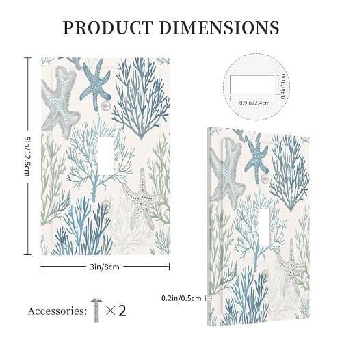 Ihsourgnitnem Decorative Light Switch Cover Ocean Beach Theme Starfish Seashell Coral 1 Gang Single Toggle Device Electrical Faceplate Switchplates Decorator Outlet Wall Plate For Bathroom Kids Room thumbnail 2