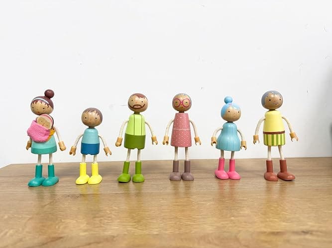 Giant bean Wooden Family Dolls Set of 7 for Dollhouse, Dollhouse People Miniature Dollhouse Accessories Toy for Boys Girls Kids Pretend Play 3 Years up - Dollhouse Family Dolls thumbnail 5