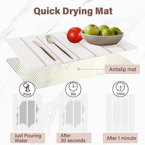 Stone Drying Mat for Kitchen Counter Foldable Stone Dish Drying Mat Non-Slip Quick Drying Mat for Sink Dish Rack Marble Worktop thumbnail 5
