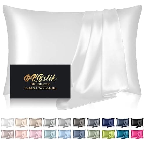 Silk Pillowcase for Hair and Skin, Mulberry Silk Pillow Cases Standard Size, Anti Acne Cooling Sleep Both Sides Natural Silk Satin Pillow Case Covers with Hidden Zipper, Gifts for Women Men, White - Image 1
