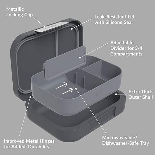 Bentgo® Modern - Versatile 4-Compartment Bento-Style Lunch Box for Adults and Teens, Leak-Resistant, Ideal for On-The-Go Balanced Eating - BPA-Free, Matte Finish and Ergonomic Design (Dark Gray) thumbnail 6