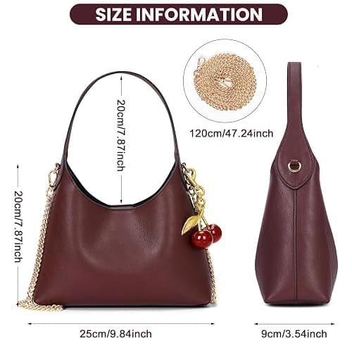 Small Hobo Bags for Women Cherry Shoulder Bag Purse Faux Leather Tote Handbag Trendy Chain Crossbody Bag thumbnail 6
