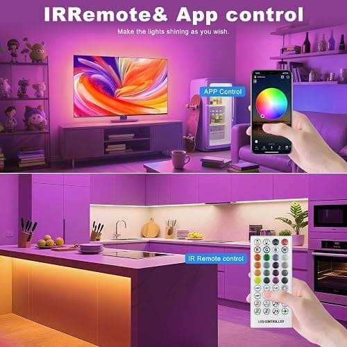 Easeking LED Lights strip for Bedroom, 50ft LED Strip Lights Indoor with Bluetooth and IR Remote,450 LEDs Smart Music Sync RGB LED Light strips,Led Lights for Bedroom Party Home Decor(2 Rolls of 25ft) thumbnail 2