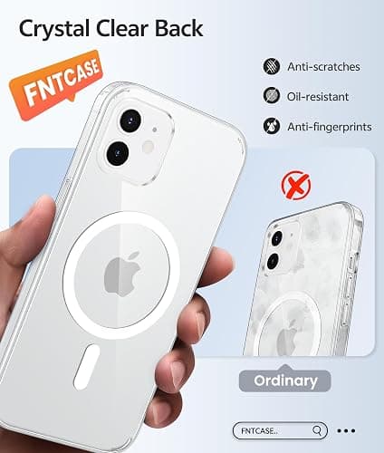 FNTCASE for iPhone 12 / 12 Pro Case, with Screen Protector, Fit for Magsafe | Clear Anti Yellowing, 14FT Military Grade Drop Protection, Rugged Shockproof Bumper, Slim Protective Phone Cover, Transparent thumbnail 6