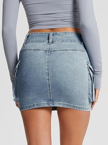 LILLUSORY Women Cargo Mini Skirt Denim Jean Dress with Pocket thumbnail 4