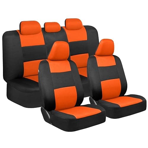 BDK PolyPro Car Seat Covers Full Set in Orange on Black, Front and Rear Split Bench Seat Covers for Cars, Easy to Install Car Seats Cover Set and Accessories for Auto Trucks Van SUV - Orange - Image 1
