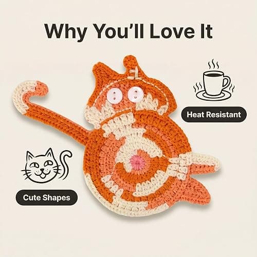 Cat Gifts for Cat Lovers 3PCS Cat Coaster Woven Creative Cute Cat Coaster Insulation Coaster Coffee and Tea Coaster Desktop Gifts thumbnail 6