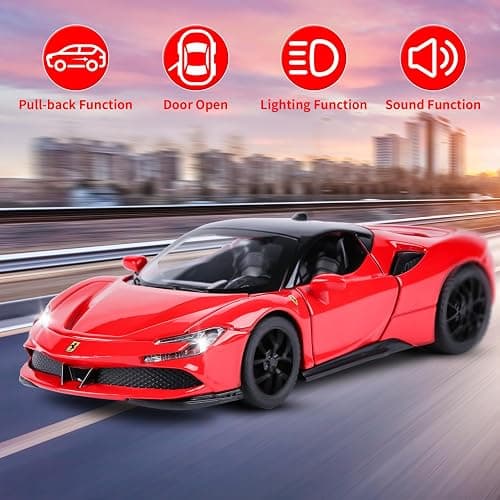 Toy Cars Model for Kids 1:32 Diecast Metal Toy Cars, Pull Back Car with Light and Music SF90 Toy Car Collectible Model Cars for Boys Age 3 + Year Old thumbnail 6