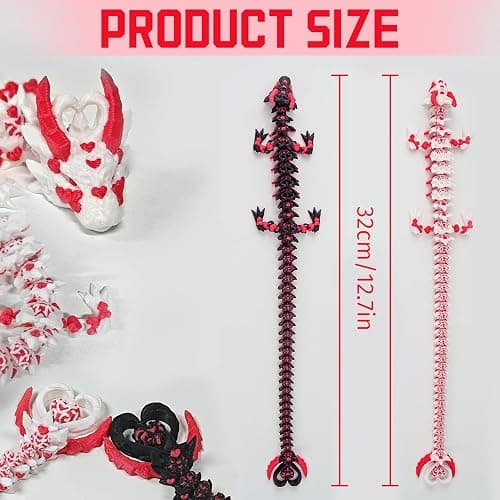 2PCS 3D Printed Dragon with Heart Design - 12.7 Inches Light and Dark Heart Themed Articulating Dragons, Rotating Hearts Tail - Perfect Home Decor or Valentine’s Christmas Easter Basket Stuffers thumbnail 3