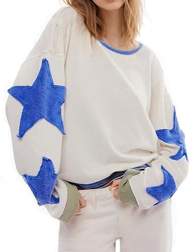 WINSASI Women Cotton Oversized Shirts Lightweight Long Sleeve Crewneck Star Pullover Sweatshirt Hoodies 2025 Spring Clothes - Image 1