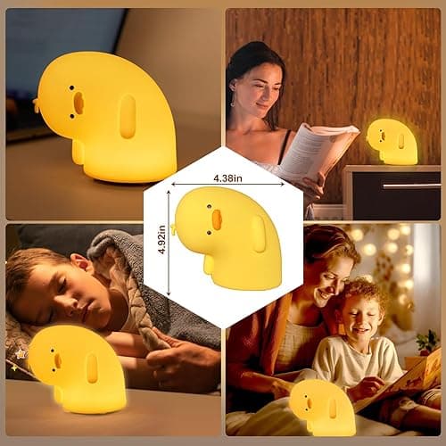 VTIGER Why Duck Night Light, LED Squishy Cute Lamp, Silicone Duck Light for Kids, Dimmable Girls Baby Bedroom Nightlight, Rechargeable Touch Lamp for Breastfeeding Nursery Decor - ‎Duck Yellow thumbnail 5