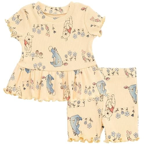 Disney Girls' Ribbed Peplum Tee and Shorts Set for Baby & Kids | 2-Piece Set, Dropneedle Ribbed Fabric, Peplum or Ruffle Accents, Comfortable Elastic Waistband, Soft Cotton Blend - Image 1