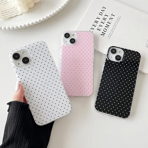 CHEDEMK Compatible with iPhone 15 Case, Fashion Cute Aesthetic Polka Dot Pattern Cover for Women, Shockproof Slim Soft TPU and Hard PC Protective Phone Case for iPhone 15 6.1"- Black thumbnail 4