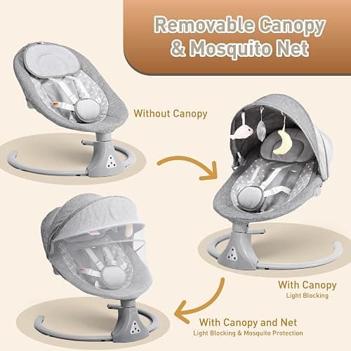 Baby Swing Chair: Baby Bouncer from Birth with Bluetooth Remote Control | Cordless 5-Speed Levels 12 Lullabies & 3 Timers | 3 Adjustable Angles & Electric Rocking Chair for Newborn | Gray thumbnail 8