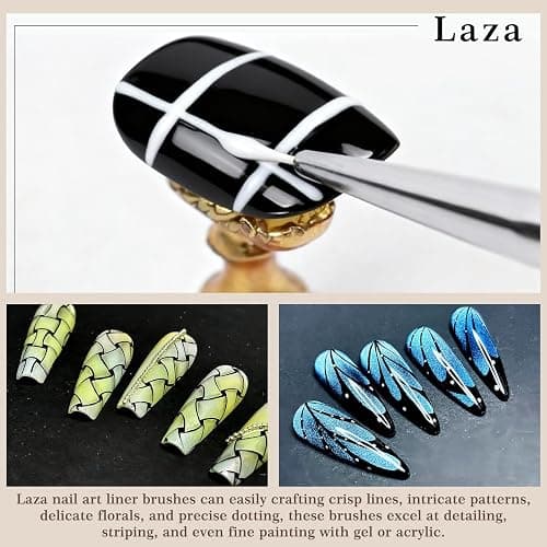 Laza Nail Art Brushes, 5pcs Nail Art Liner Brushes for UV Gel Polish, Painting Art Design Brush for Long Lines, Thin Details, Fine Drawing Sizes 6/9/12/15/18mm for Manicure DIY Nail Design thumbnail 6