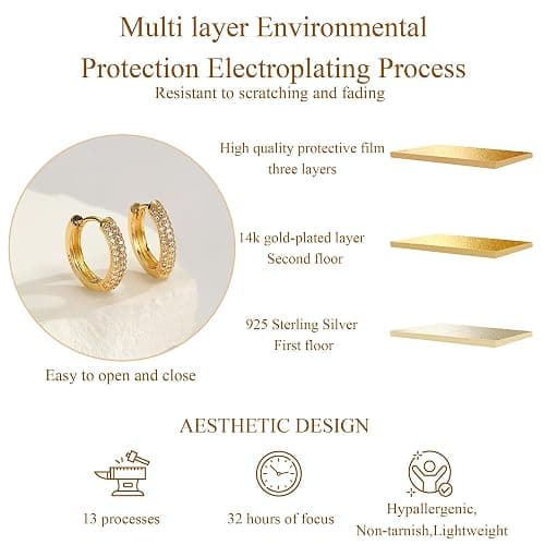 MOROTOLE Small Hoop Earrings for Women，Hypoallergenic 14k Gold Plated Hoop Earring Stacks Small Gold Huggie Earrings Fashion Jewelry for Women thumbnail 4
