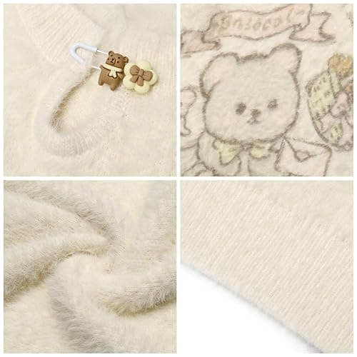 Cuteighteen Kawaii Cartoon Bear Sweaters Women Winter Cutecore Clothes Y2K Casual Loose Fit Soft Fuzzy Knit Pullover Top thumbnail 5