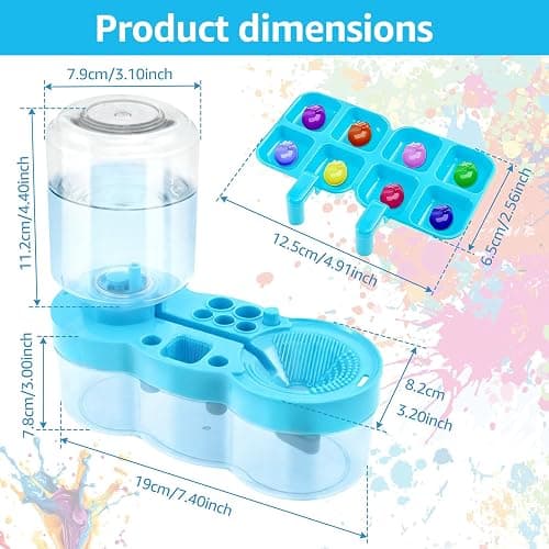Paint Brush Cleaner for Kids Water Circulation Paint Brush with Drain Paint Water Dispenser with Palette Brush Holder Paint Brush Washer for Acrylic Painting Watercolor Art Supplies(blue) thumbnail 5