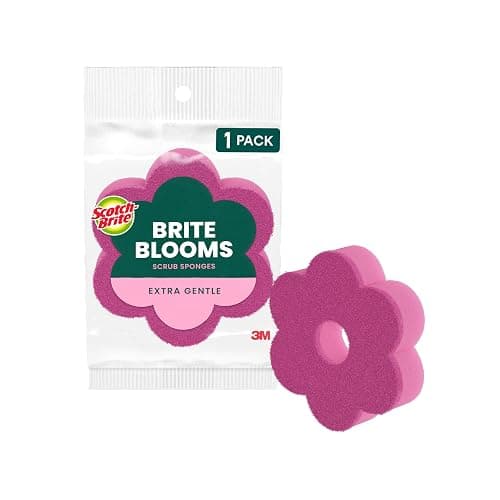 Scotch-Brite Brite Blooms Extra Gentle Scrub Sponge, Dishwasher-Safe Kitchen Sponge for Cleaning Delicate Surfaces, Pink Spring Flower Dish Sponges Made with 100% Recycled Fibers - Image 1