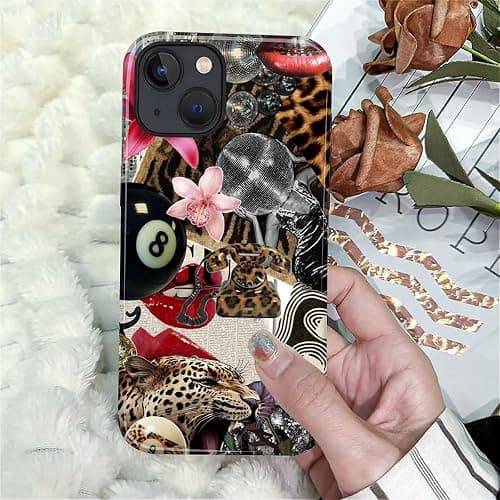 Compatible with iPhone 15 Plus Case - Dual-Layer Protection, Hard Shell with Silicone Interior,Slim Scratch Resistant Shockproof for Woman Men - Leopard Print Retro Collage thumbnail 7