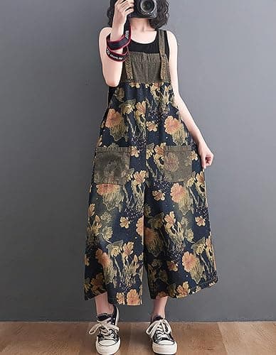 VIEWON Women's Baggy Denim Overalls Jeans Wide Leg Jumpsuit Rompers Pants | Soft Lightweight Floral Denim Overalls,Comfy Wide Legs, Adjustable Straps & Handy Pockets. Flattering Loose Fit, Durable thumbnail 2