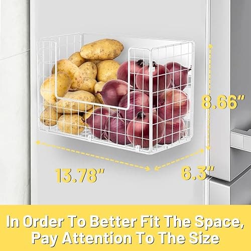 Ofiray-home Magnetic Fridge Shelf, Fruit Potato & Onion Storage Bins, Pantry Organizers, Large Container Basket for Refrigerator, Kitchen Counter, Cabinet (2, White) thumbnail 2