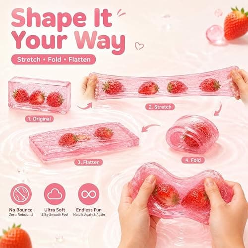 Coconut Oil Strawberry Squishy, Transparent Cute Jelly Squishies, Zero Bounce Back Realistic Sensory Squeeze, Soft Squishy Stress Relief Desk Birthday Gift for Adults thumbnail 3