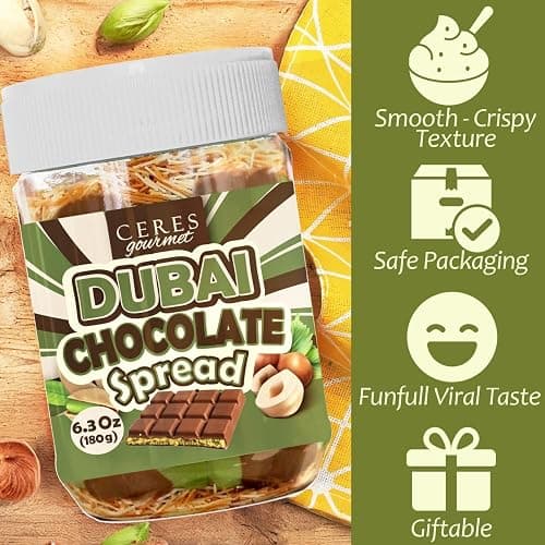 Dubai Chocolate Spread – 6.3 oz Jar with Pistachio, Kataifi & Gourmet Dubai Chocolate Filling for Pancakes, Breakfast, Snacks, and Desserts thumbnail 4