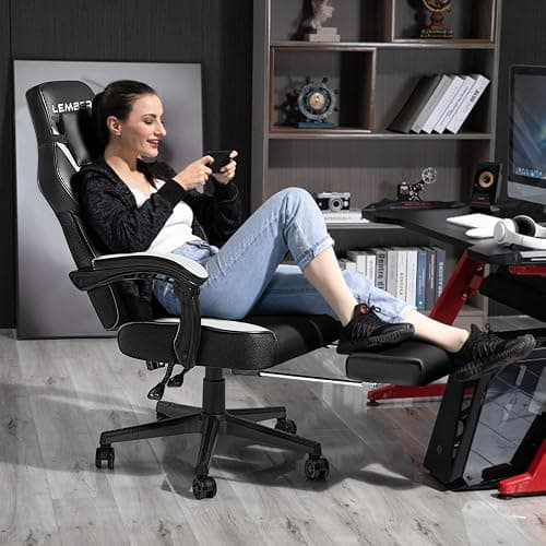 LEMBERI Gaming Chairs with Footrest,Ergonomic Video Game Chairs for Adults,Big and Tall Gaming Chair 400lb Weight Capacity, Racing Style Gaming Computer Gamer Chair with Headrest and Lumbar Support thumbnail 2