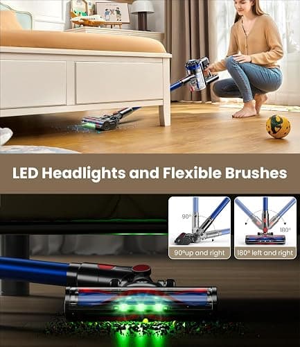 KARDV Cordless Vacuum Cleaner, 500W/40Kpa Vacuum Cleaners for Home, 60Mins Stick Vacuum with LED Display, Anti-Tangle & Wall Mount Charging, 8 in 1 Lightweight Vacuum for Hard Floors Carpet Pet Hair thumbnail 6