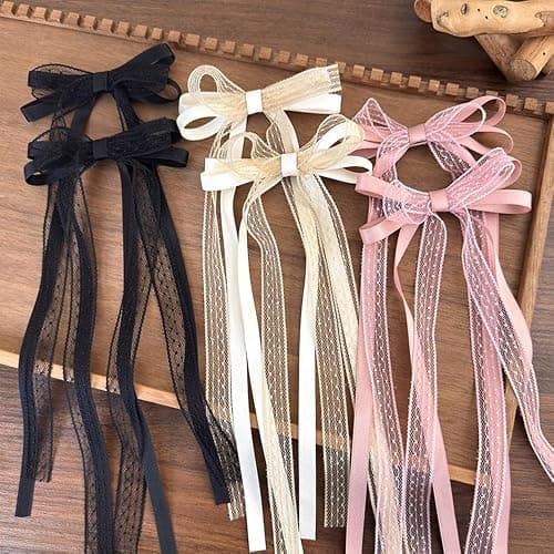 6Pcs Lace Hair Bow for Women,Cute Hair Bows Barrettes Bow Hair Clips with Long Tail,Hair Ribbon Bows Hairpins Metal Alligator Hairclips,Decorative Hairclip Hair Accessories for Women thumbnail 2