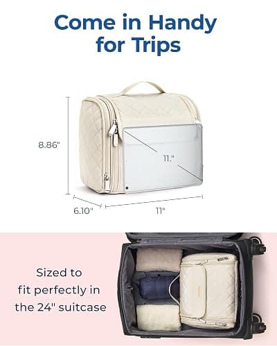 BAGSMART Toiletry Bag for Women, Travel Toiletry Bag Makeup Cosmetic Bag with Hanging Hook, Water-resistant for Toiletries Accessories Brushes Sponge thumbnail 5
