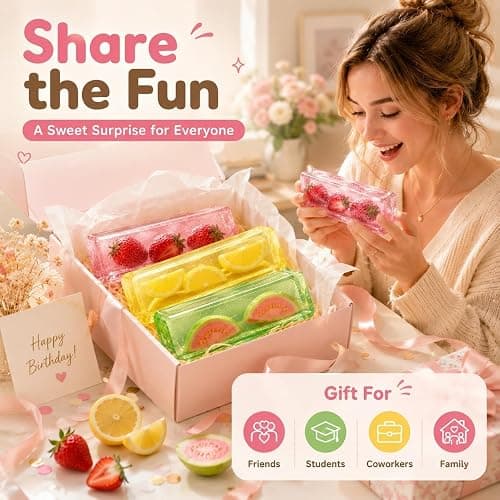 Coconut Oil Strawberry Squishy, Transparent Cute Jelly Squishies, Zero Bounce Back Realistic Sensory Squeeze, Soft Squishy Stress Relief Desk Birthday Gift for Adults thumbnail 5